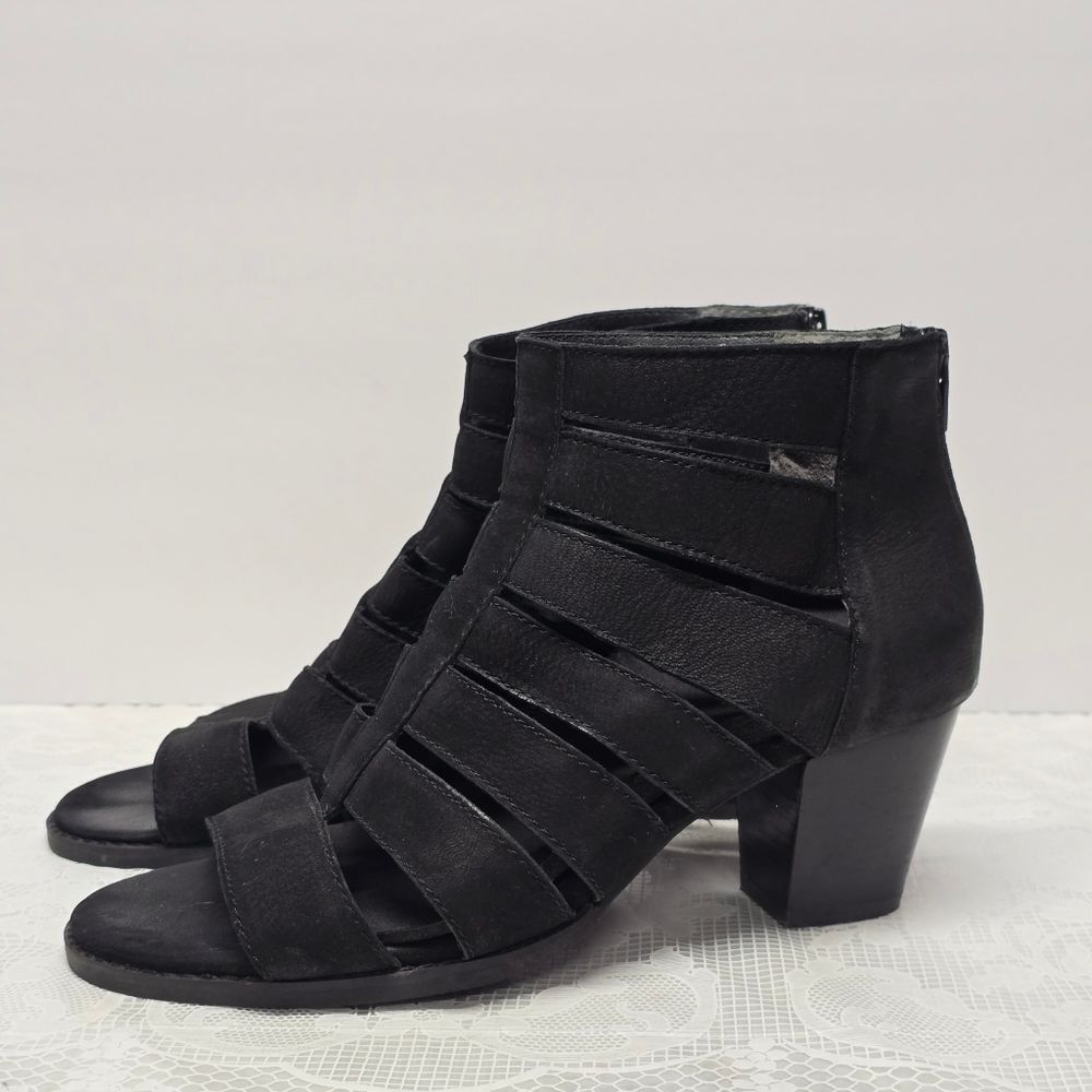 Vionic Aloft Harlow Black Genuine Nubuck Leather Heeled Sandal Open Toe Bootie 8